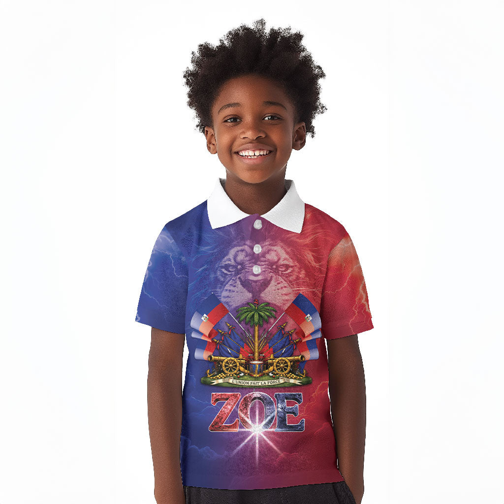 Haitian Zoe Kid Polo Shirt Roaring Lion With Coat Of Arms
