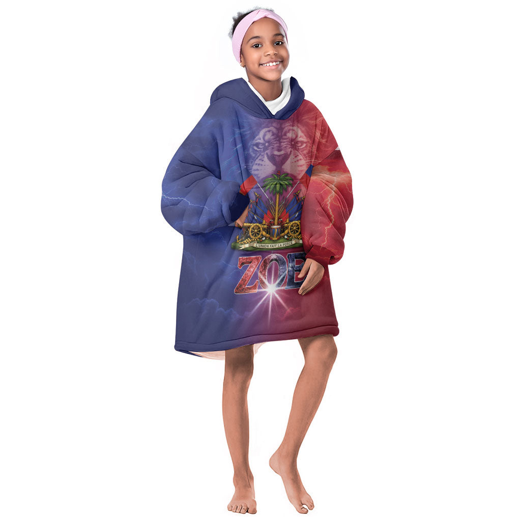 Haitian Zoe Kid Wearable Blanket Hoodie Roaring Lion With Coat Of Arms