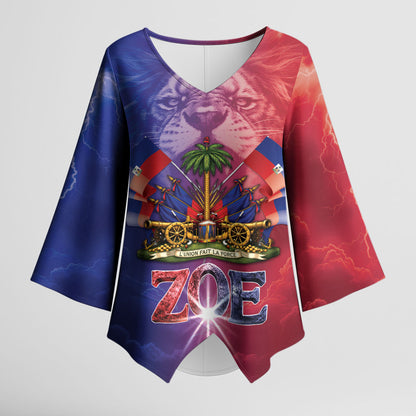 Haitian Zoe Kimono Sleeve Blouse Roaring Lion With Coat Of Arms