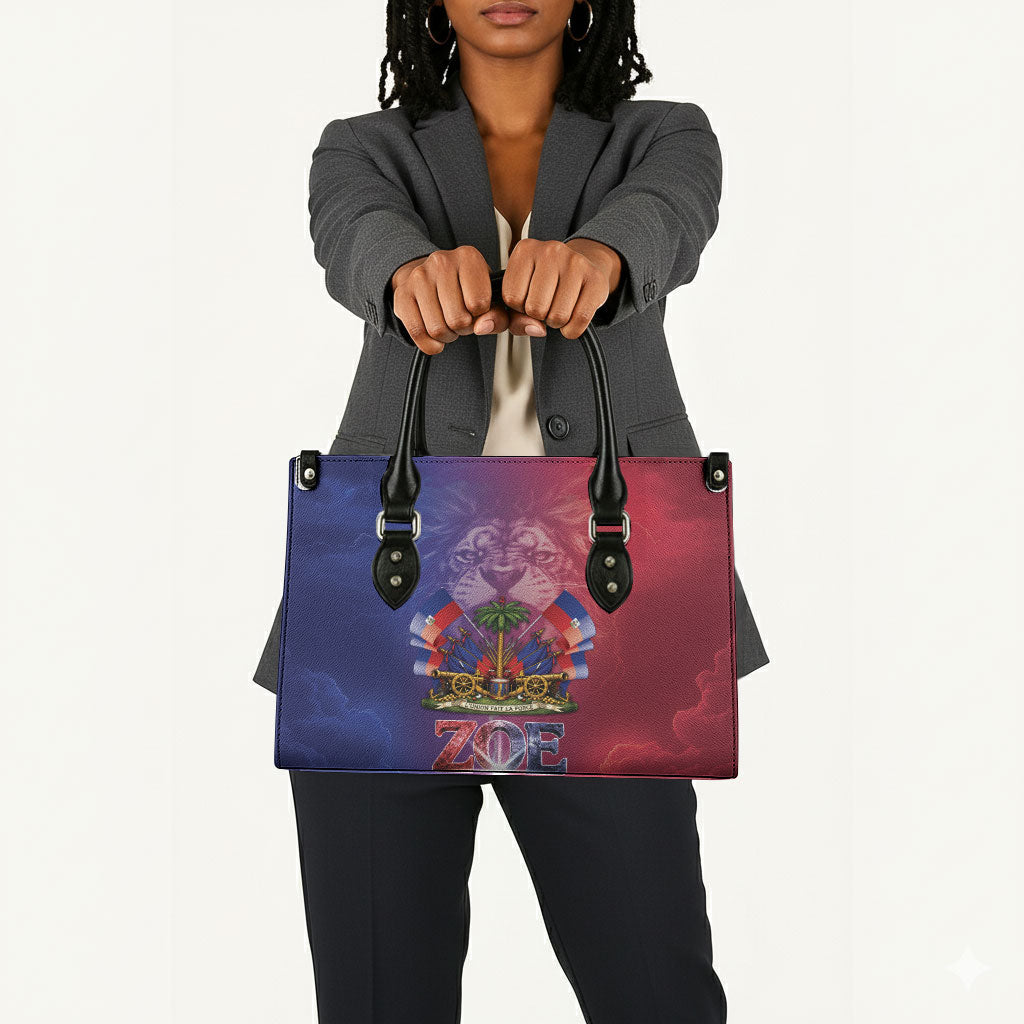 Haitian Zoe Leather Bag Roaring Lion With Coat Of Arms