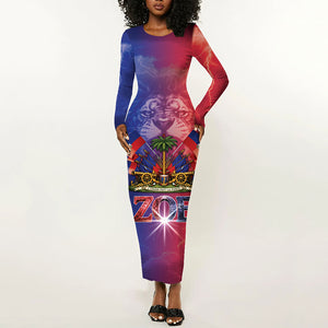 Haitian Zoe Long Sleeve Bodycon Dress Roaring Lion With Coat Of Arms