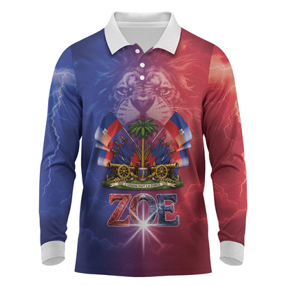 Haitian Zoe Long Sleeve Polo Shirt Roaring Lion With Coat Of Arms