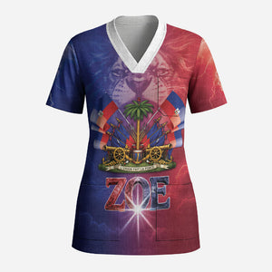Haitian Zoe Scrub Top Roaring Lion With Coat Of Arms