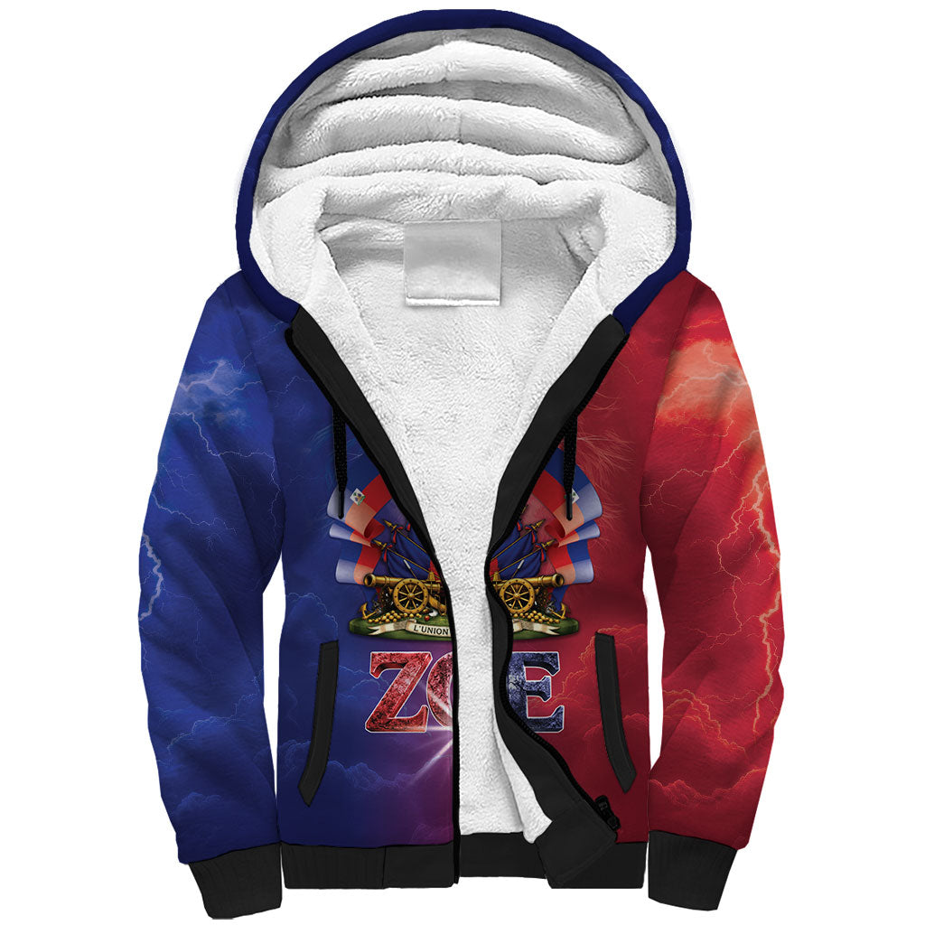 Haitian Zoe Sherpa Hoodie Roaring Lion With Coat Of Arms