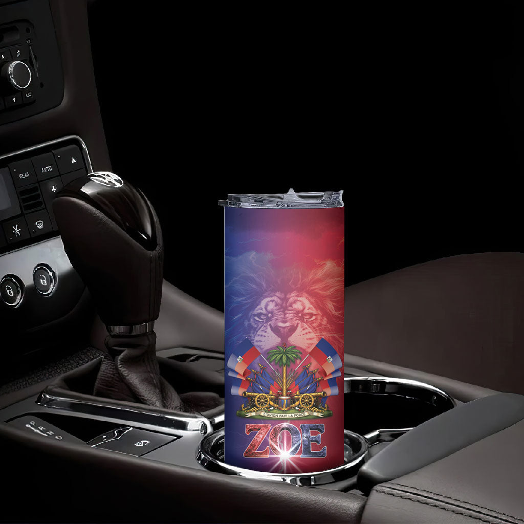 Haitian Zoe Skinny Tumbler Roaring Lion With Coat Of Arms