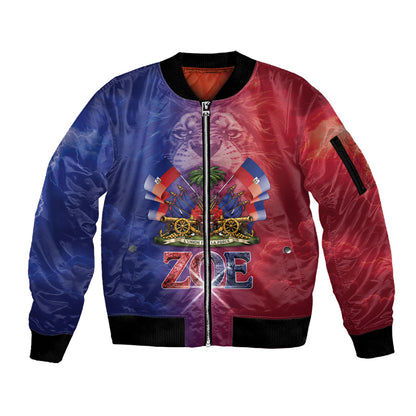 Haitian Zoe Sleeve Zip Bomber Jacket Roaring Lion With Coat Of Arms