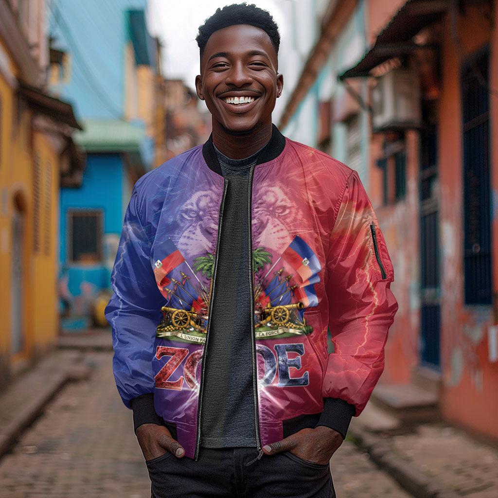 Haitian Zoe Sleeve Zip Bomber Jacket Roaring Lion With Coat Of Arms
