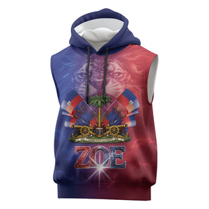 Haitian Zoe Sleeveless Hoodie Roaring Lion With Coat Of Arms