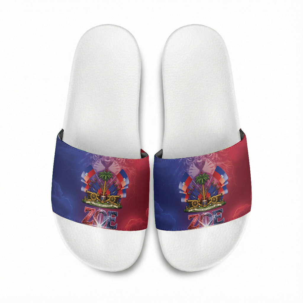 Haitian Zoe Slide Sandals Roaring Lion With Coat Of Arms