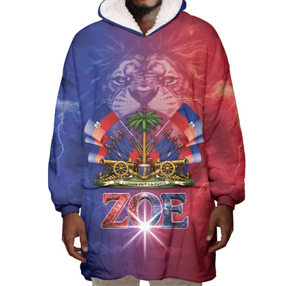 Haitian Zoe Wearable Blanket Hoodie Roaring Lion With Coat Of Arms