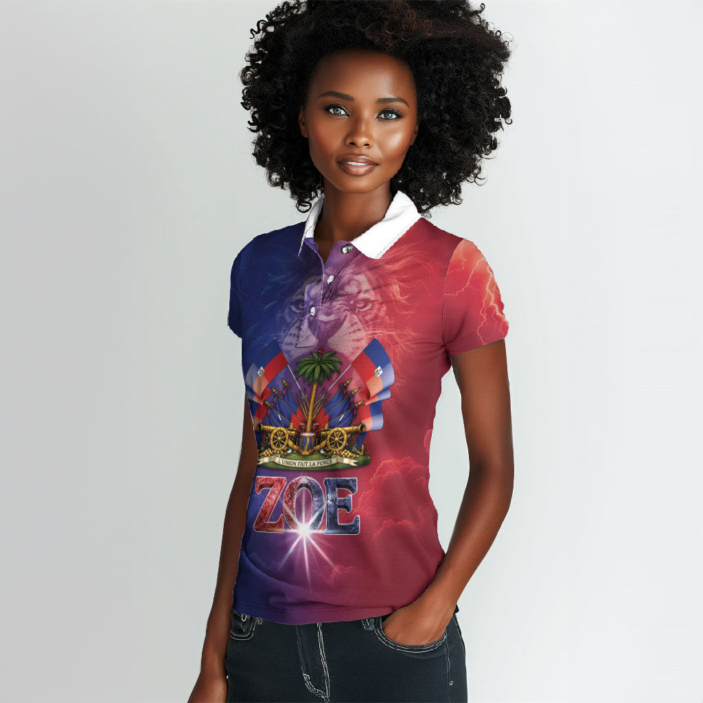 Haitian Zoe Women Polo Shirt Roaring Lion With Coat Of Arms