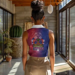Haitian Zoe Women Sleeveless Polo Shirt Roaring Lion With Coat Of Arms