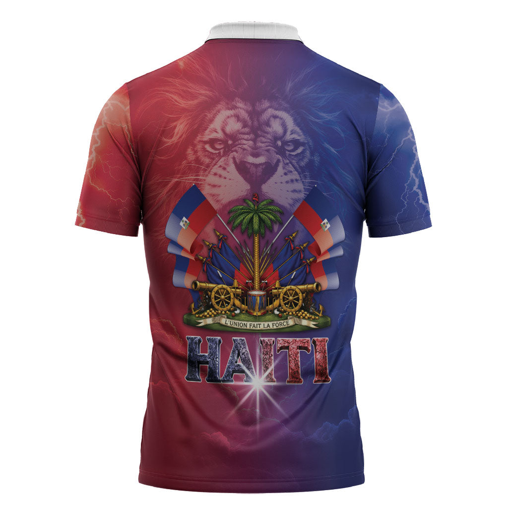 Haitian Zoe Zipper Polo Shirt Roaring Lion With Coat Of Arms