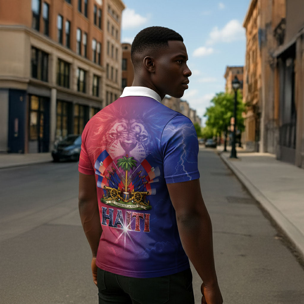 Haitian Zoe Zipper Polo Shirt Roaring Lion With Coat Of Arms
