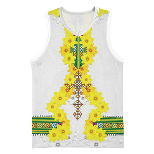 Enkutatash Ethiopia New Year Basketball Jersey Tilet Pattern With Adey Abeba Flowers - African Pride