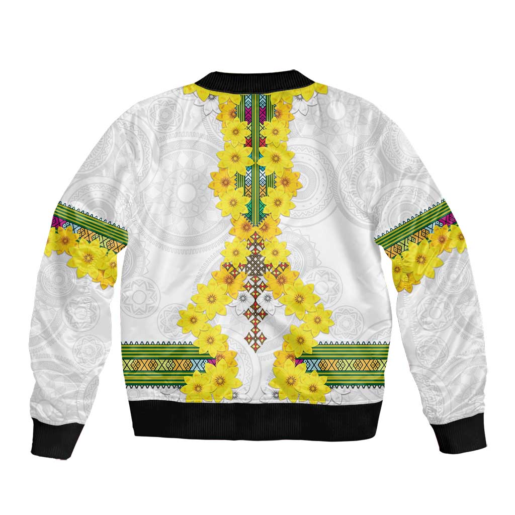 Enkutatash Ethiopia New Year Bomber Jacket Tilet Pattern With Adey Abeba Flowers