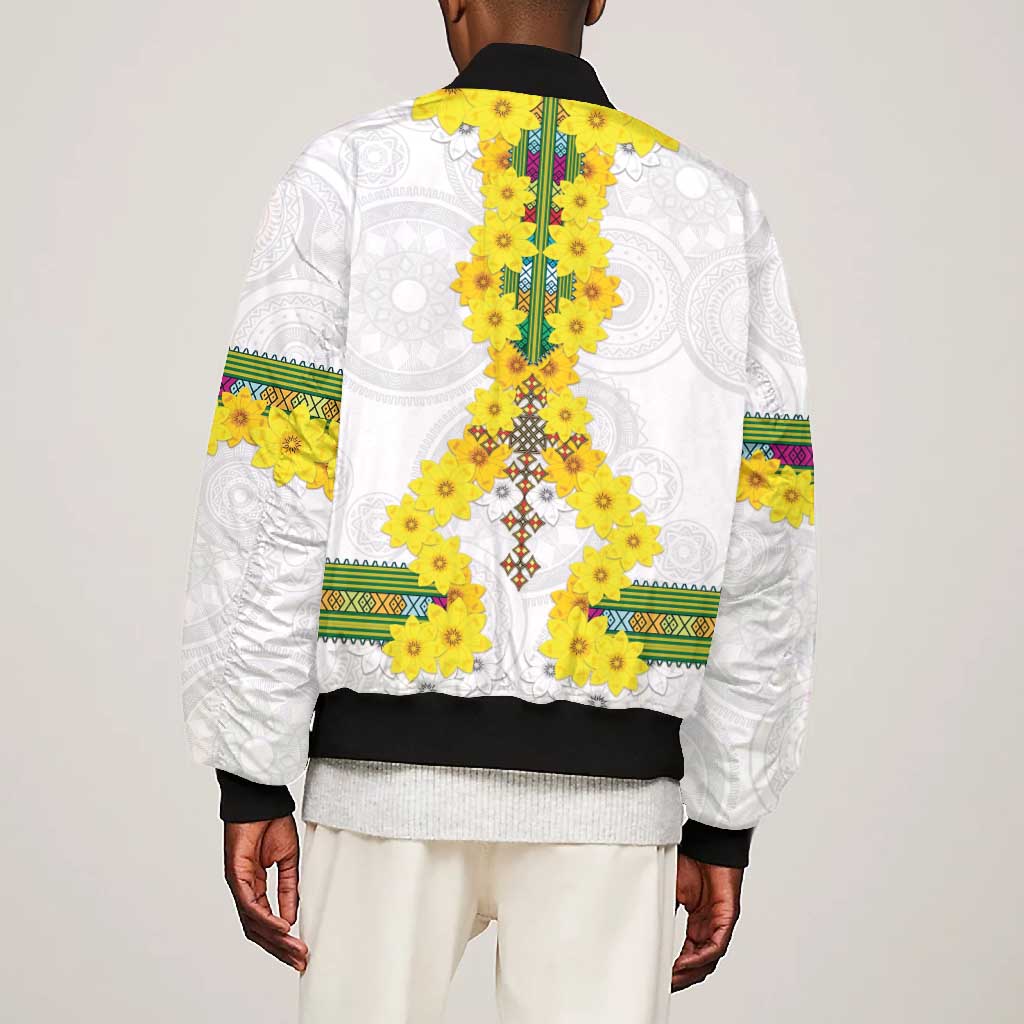 Enkutatash Ethiopia New Year Bomber Jacket Tilet Pattern With Adey Abeba Flowers