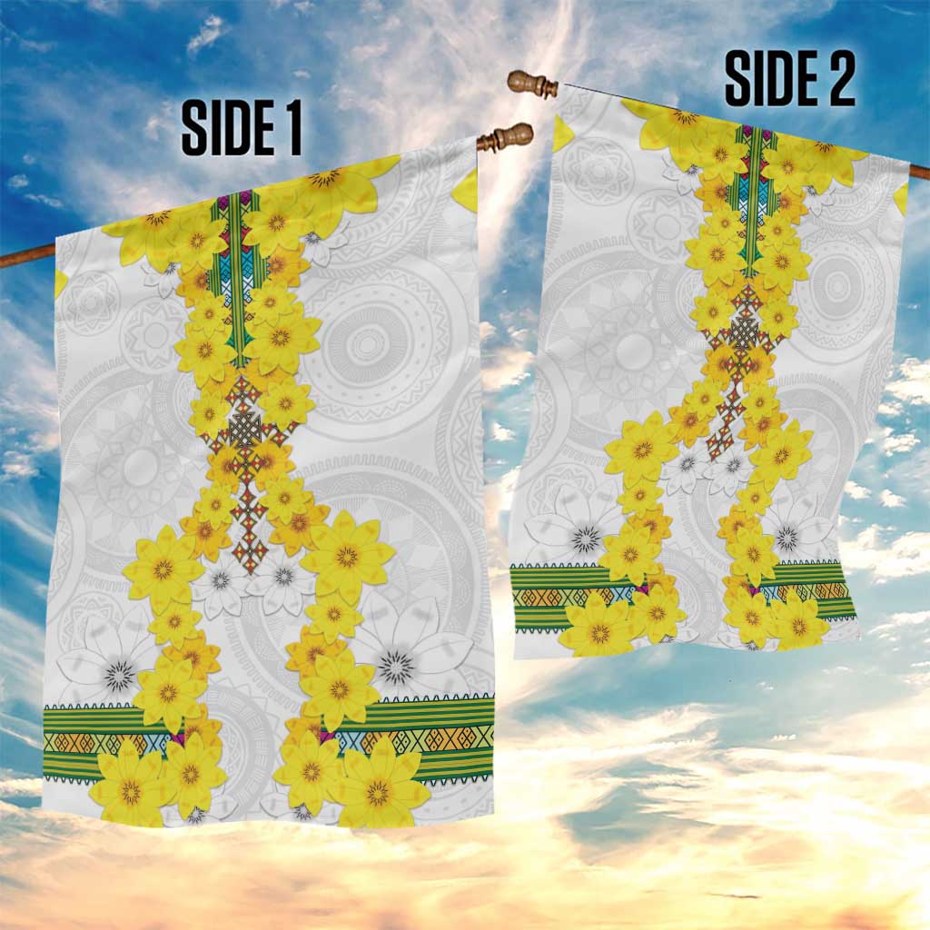 Enkutatash Ethiopia New Year Garden Flag Tilet Pattern With Adey Abeba Flowers