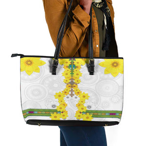 Enkutatash Ethiopia New Year Leather Tote Bag Tilet Pattern With Adey Abeba Flowers