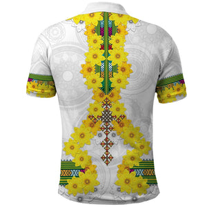 Enkutatash Ethiopia New Year Polo Shirt Tilet Pattern With Adey Abeba Flowers