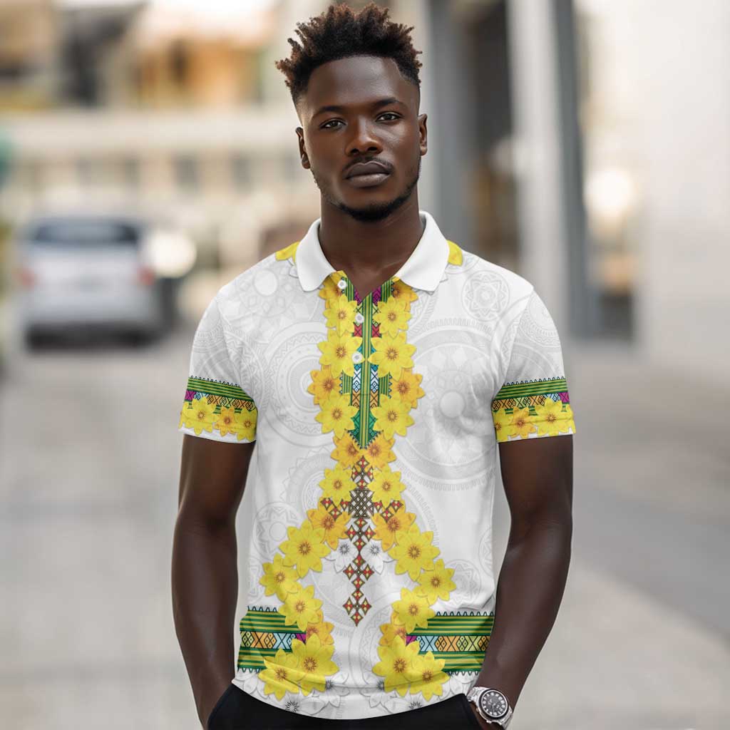 Enkutatash Ethiopia New Year Polo Shirt Tilet Pattern With Adey Abeba Flowers