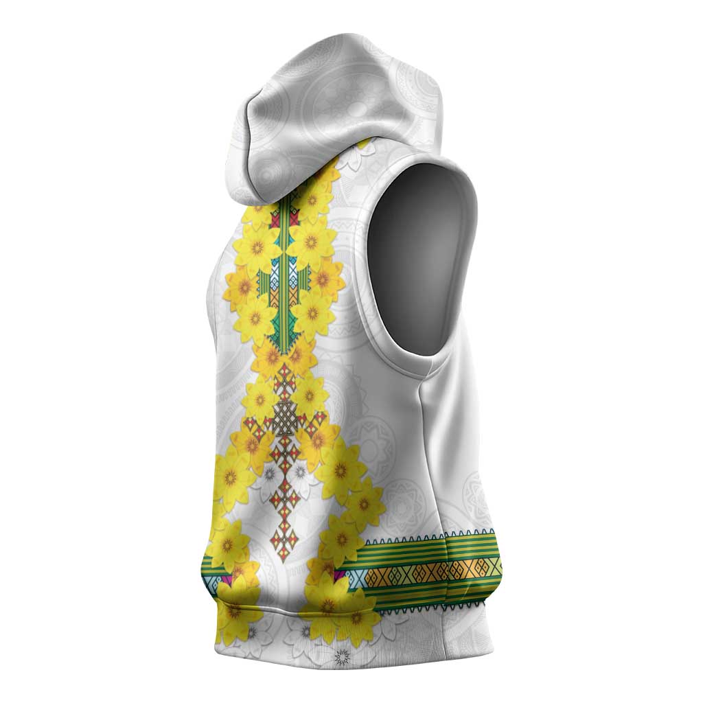 Enkutatash Ethiopia New Year Sleeveless Hoodie Tilet Pattern With Adey Abeba Flowers - African Pride
