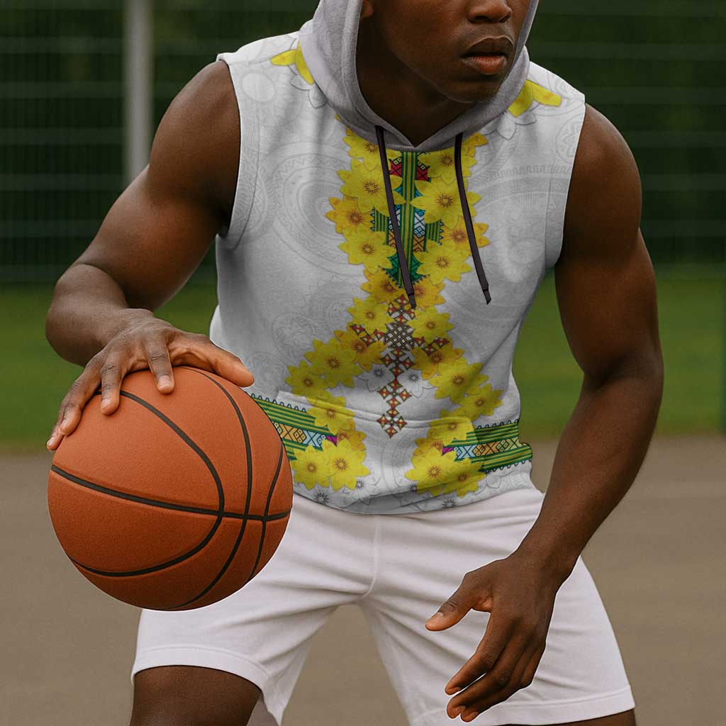 Enkutatash Ethiopia New Year Sleeveless Hoodie Tilet Pattern With Adey Abeba Flowers - African Pride