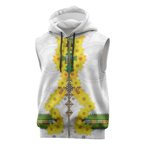 Enkutatash Ethiopia New Year Sleeveless Zip Hoodie Tilet Pattern With Adey Abeba Flowers - African Pride