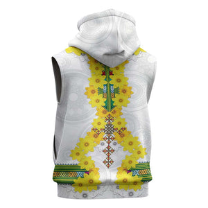 Enkutatash Ethiopia New Year Sleeveless Zip Hoodie Tilet Pattern With Adey Abeba Flowers - African Pride