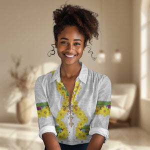 Enkutatash Ethiopia New Year Women Casual Shirt Tilet Pattern With Adey Abeba Flowers LT05