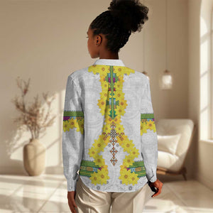 Enkutatash Ethiopia New Year Women Casual Shirt Tilet Pattern With Adey Abeba Flowers LT05