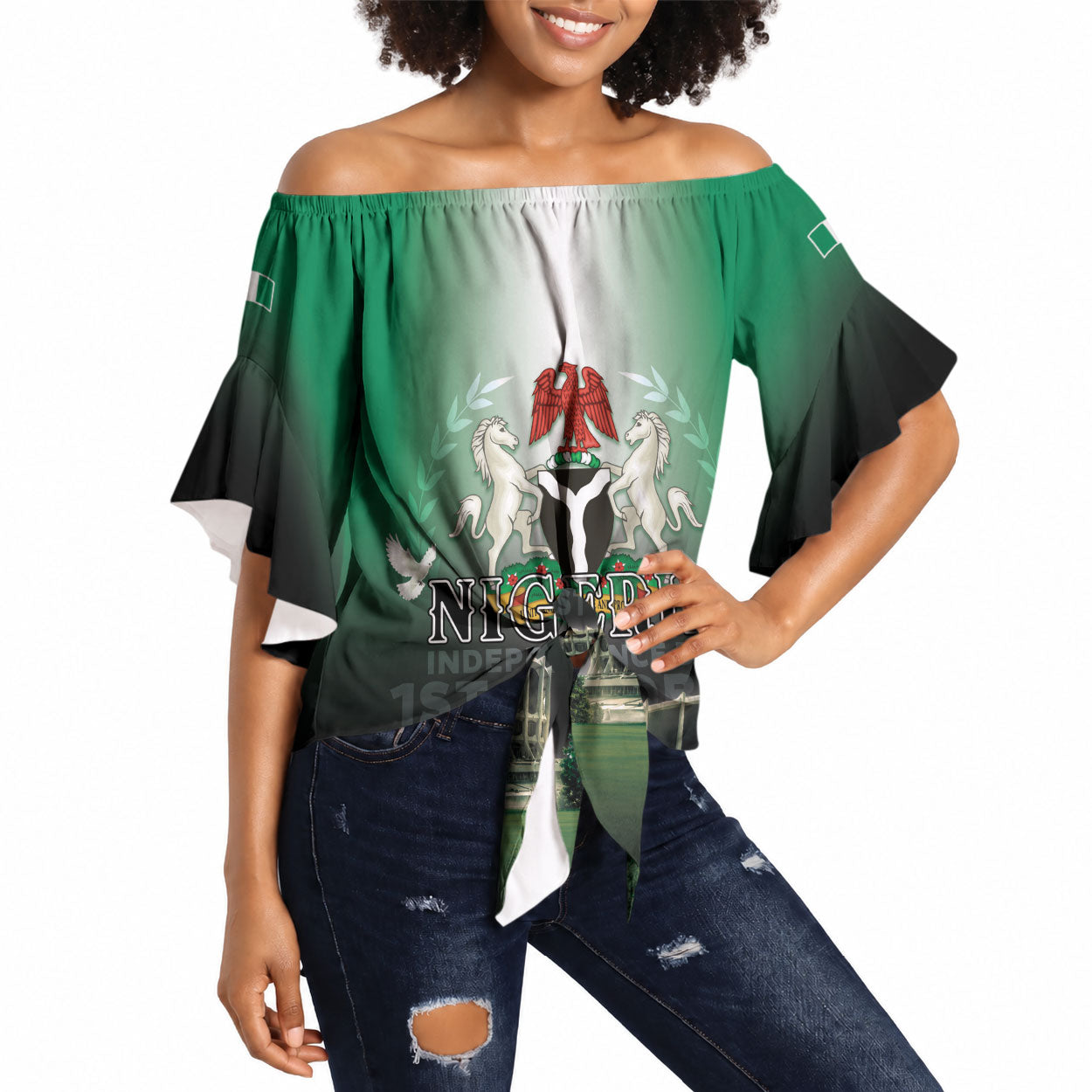 Nigeria Independence Day Off Shoulder Wrap Waist Top Proud To Be Nigerian