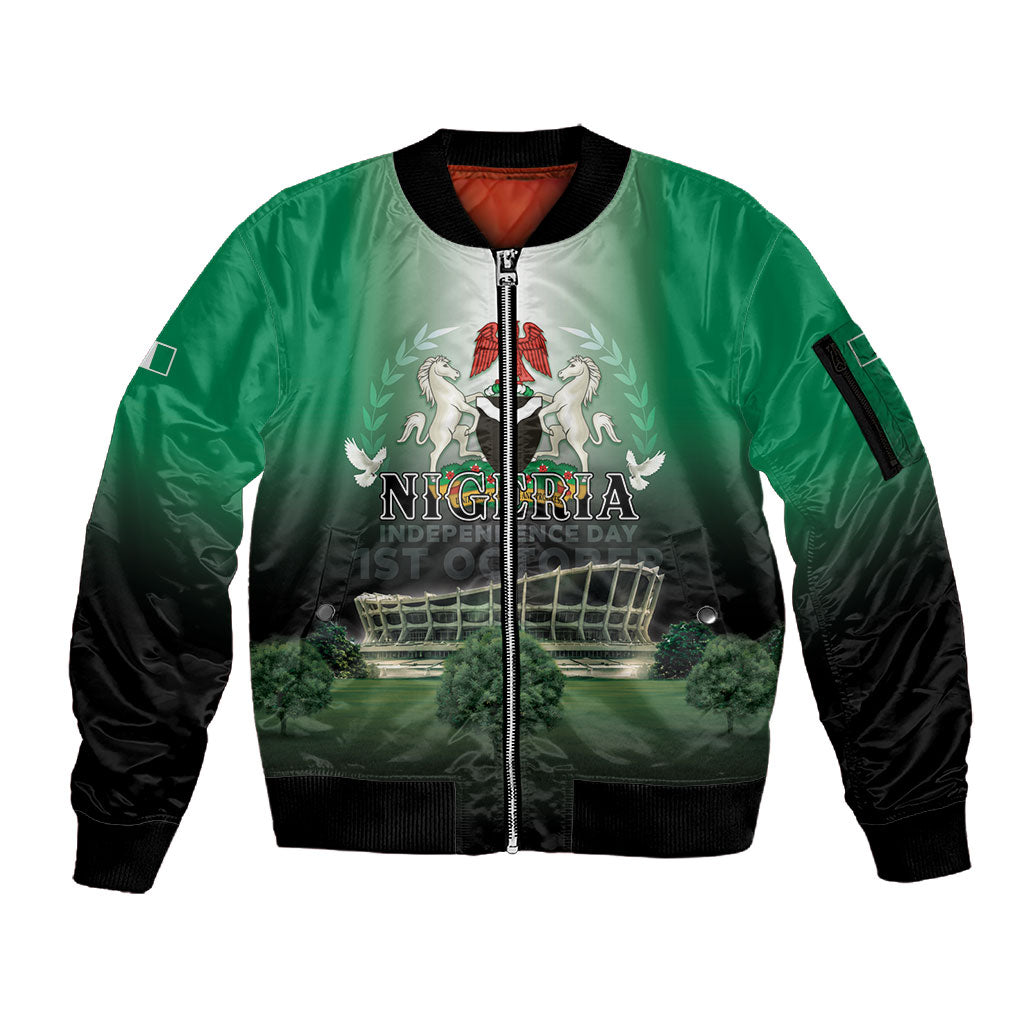 Nigeria Independence Day Sleeve Zip Bomber Jacket Proud To Be Nigerian