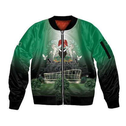 Nigeria Independence Day Sleeve Zip Bomber Jacket Proud To Be Nigerian