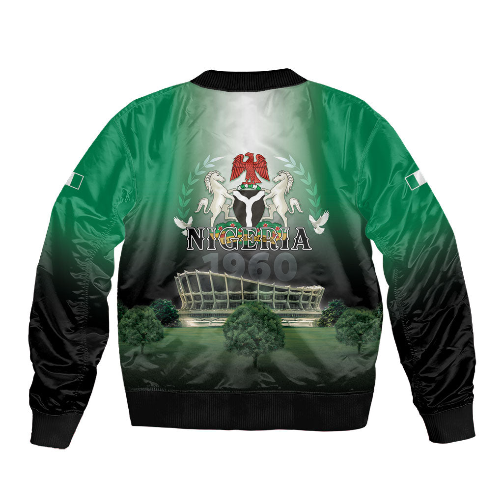 Nigeria Independence Day Sleeve Zip Bomber Jacket Proud To Be Nigerian