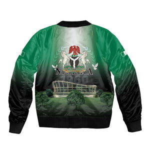 Nigeria Independence Day Sleeve Zip Bomber Jacket Proud To Be Nigerian