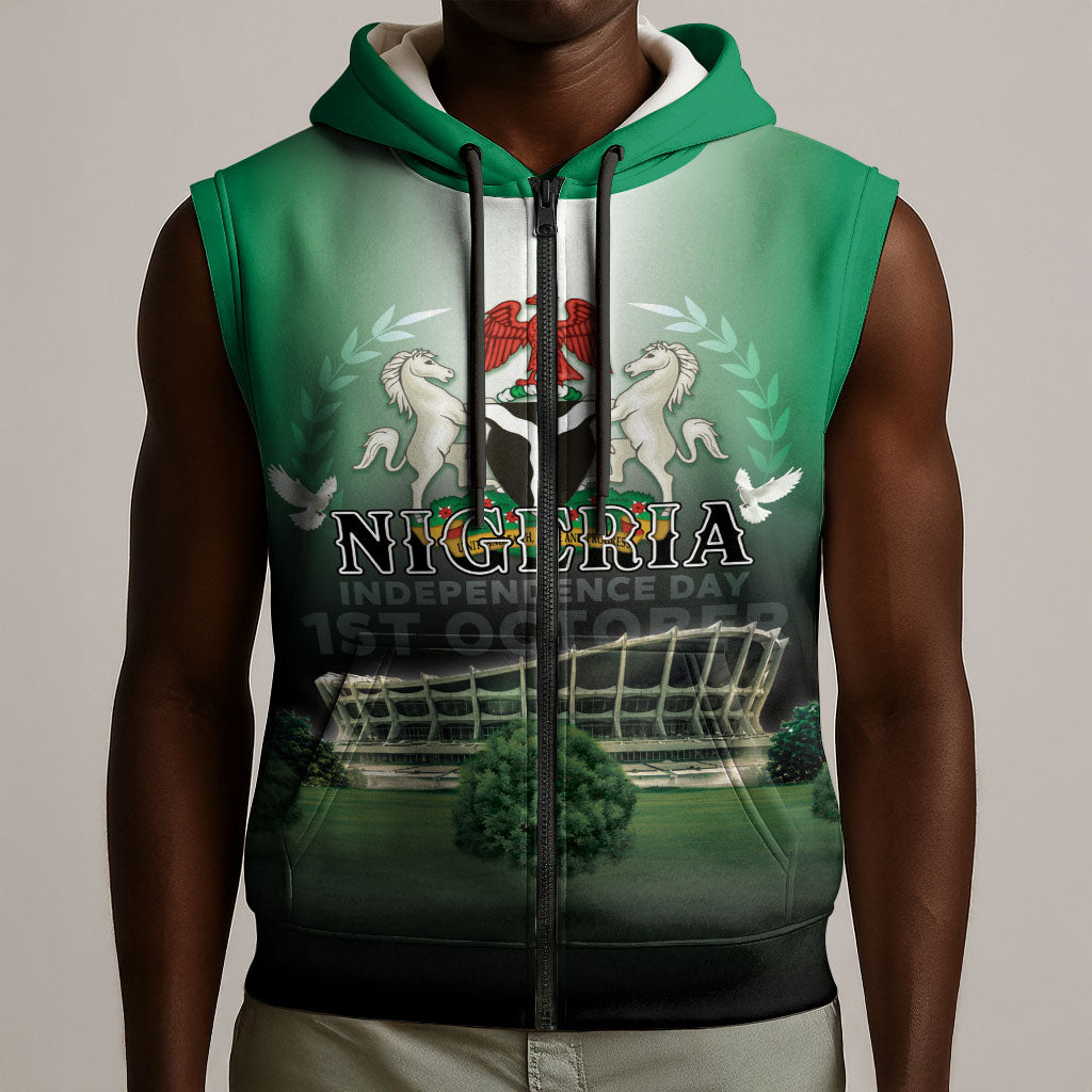 Nigeria Independence Day Sleeveless Zip Hoodie Proud To Be Nigerian