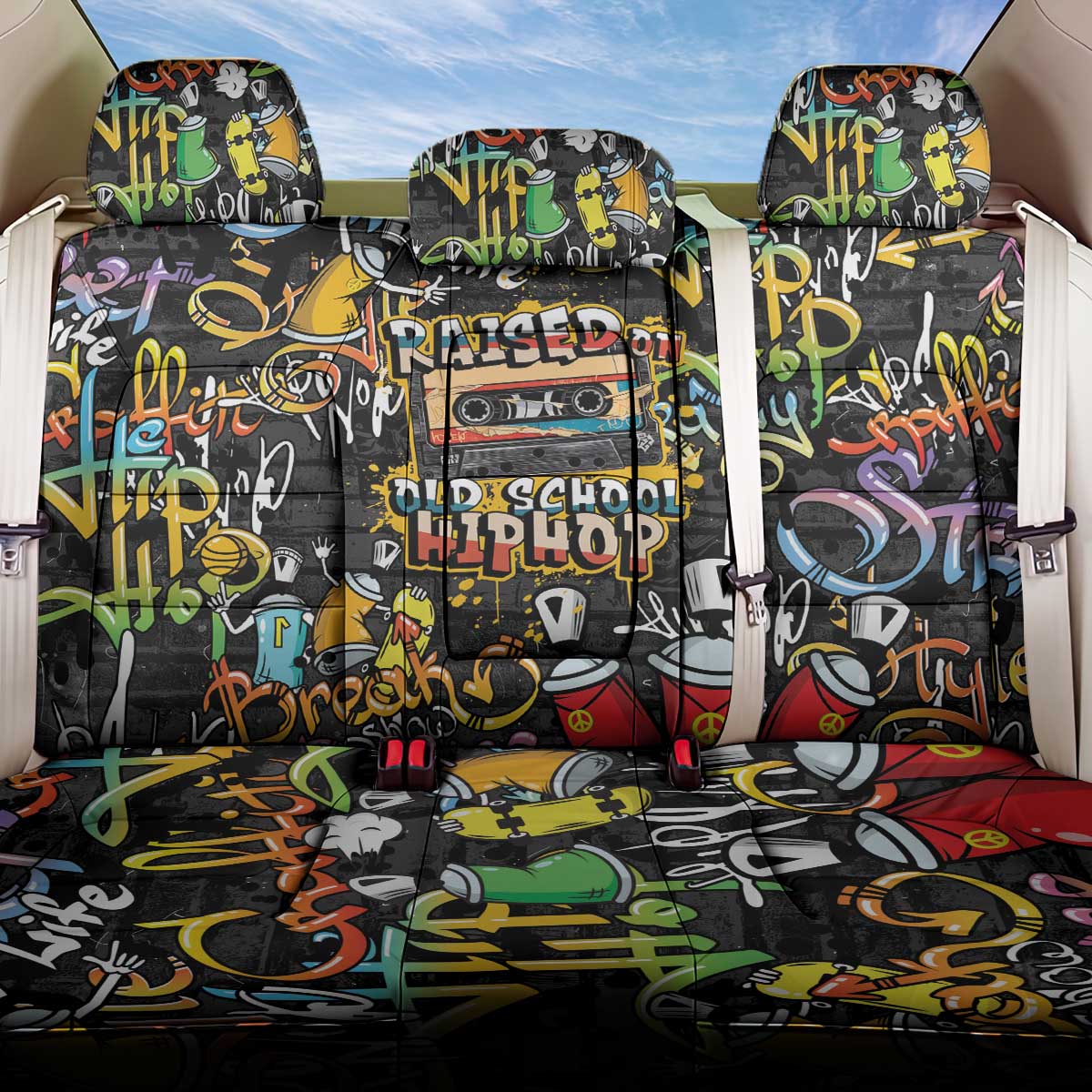 Raised On Hip Hop Back Car Seat Cover Graffiti Art Style - African Pride