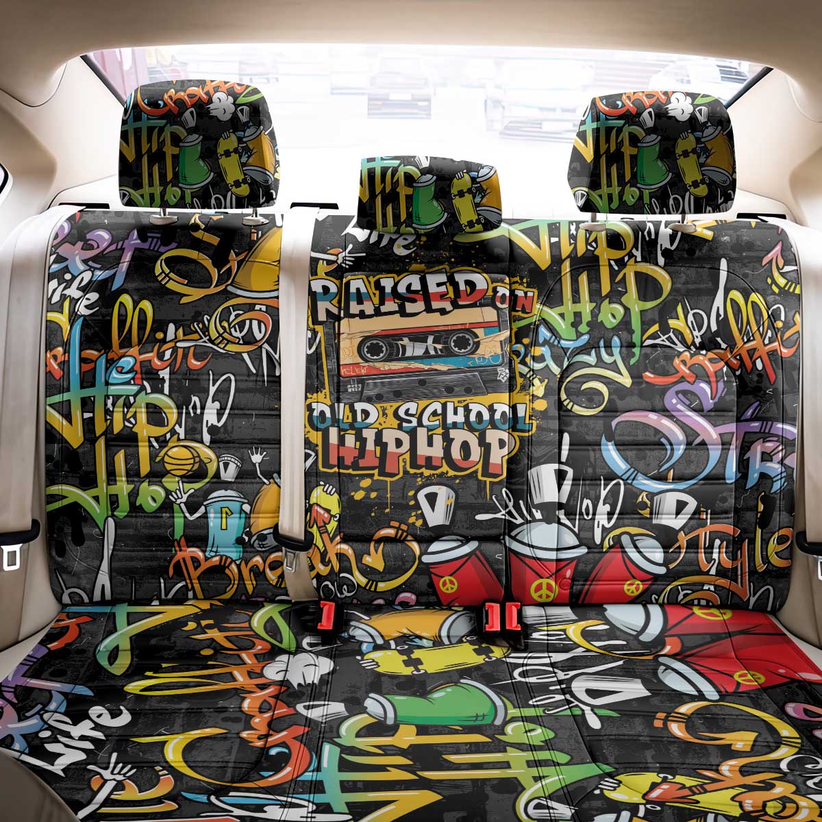 Raised On Hip Hop Back Car Seat Cover Graffiti Art Style - African Pride