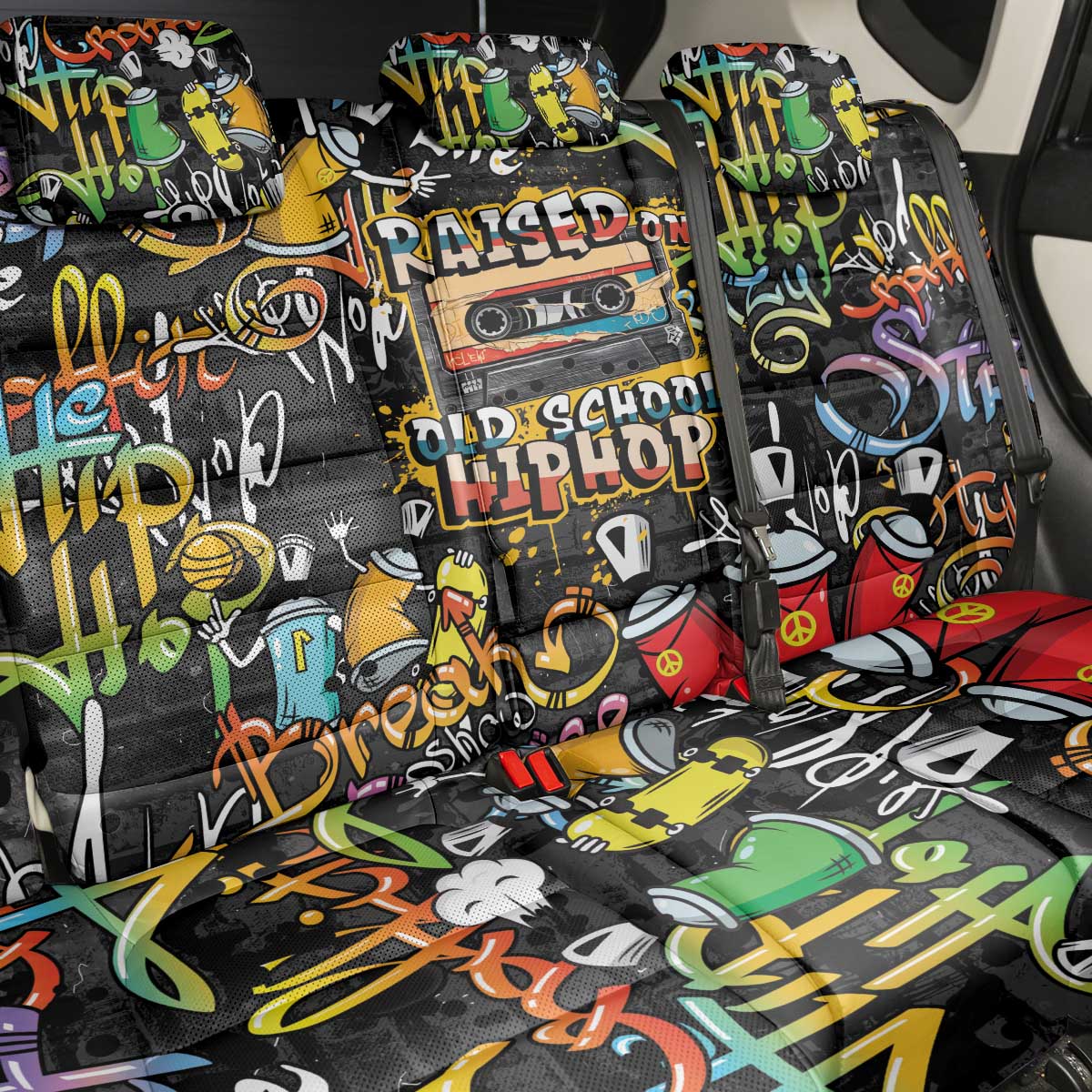 Raised On Hip Hop Back Car Seat Cover Graffiti Art Style - African Pride