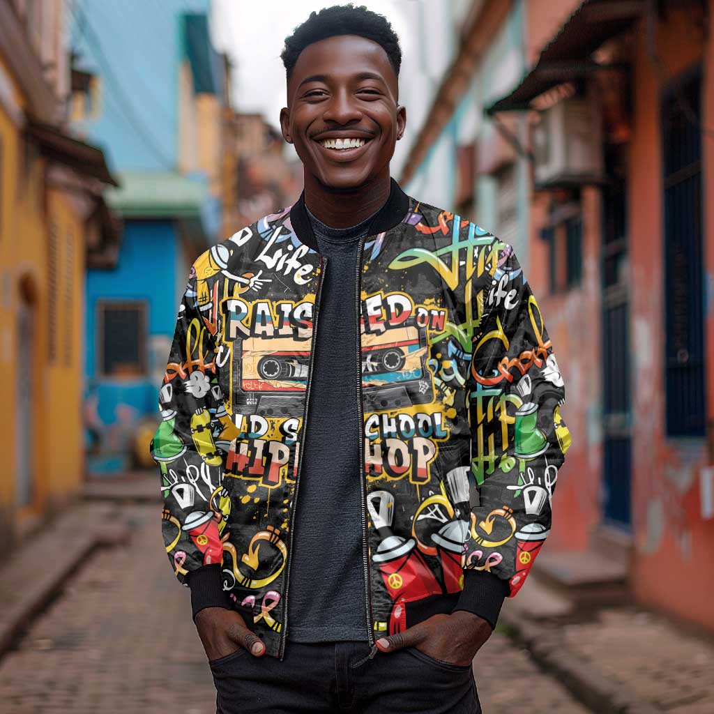 Raised On Hip Hop Bomber Jacket Graffiti Art Style - African Pride