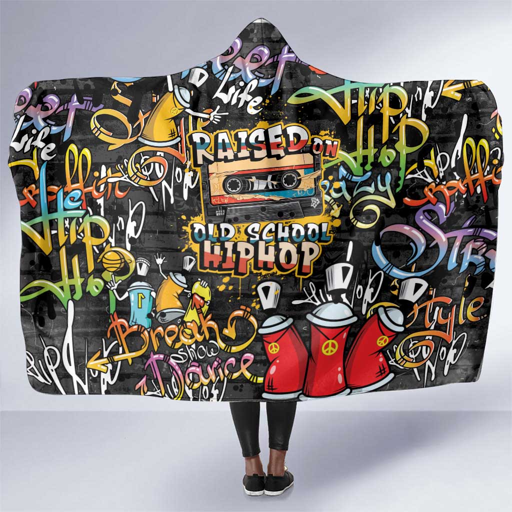 Raised On Hip Hop Hooded Blanket Graffiti Art Style - African Pride