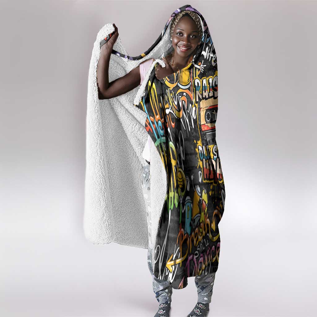 Raised On Hip Hop Hooded Blanket Graffiti Art Style - African Pride