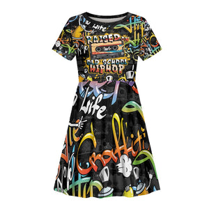 Raised On Hip Hop Kid Short Sleeve Dress Graffiti Art Style - African Pride