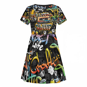 Raised On Hip Hop Kid Short Sleeve Dress Graffiti Art Style - African Pride