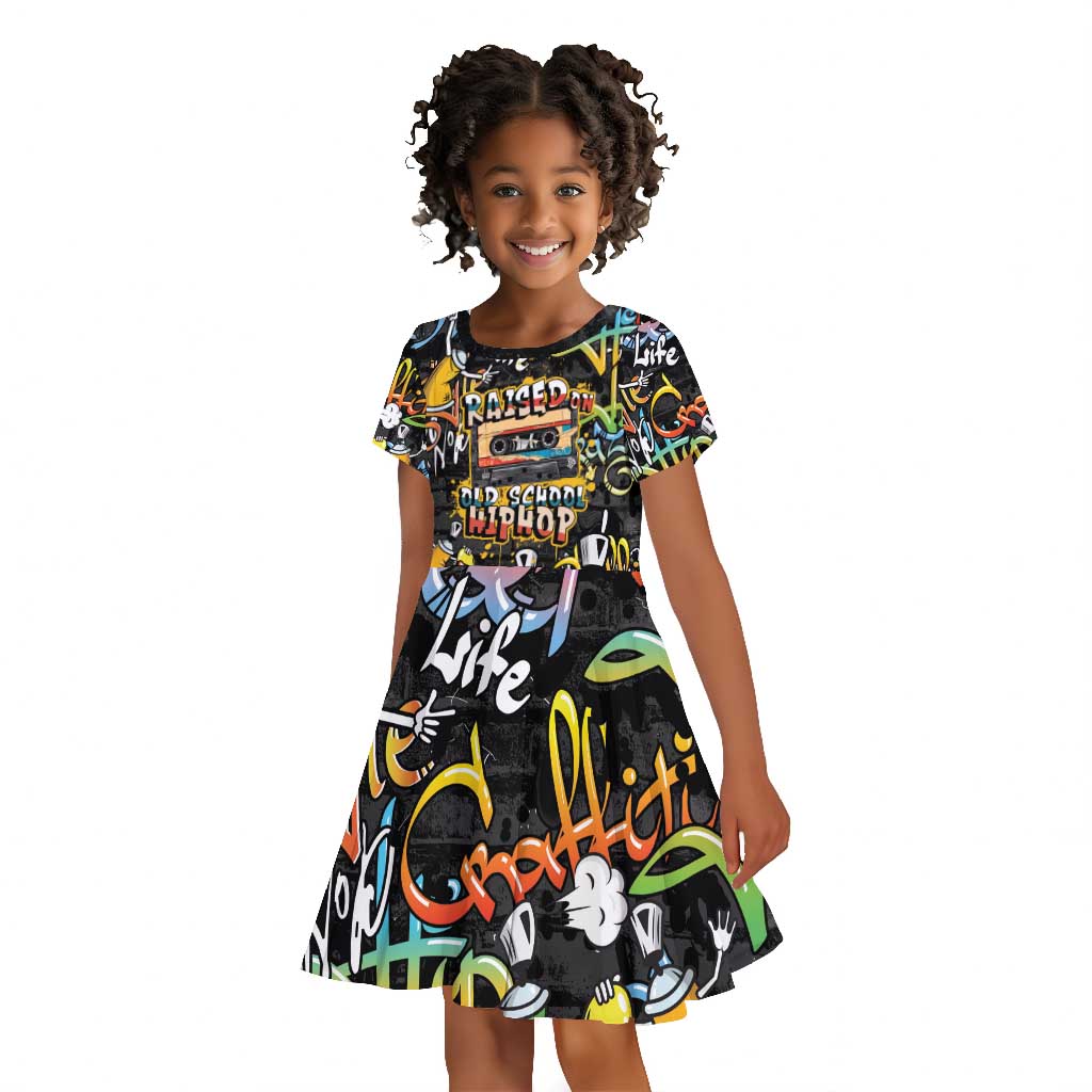 Raised On Hip Hop Kid Short Sleeve Dress Graffiti Art Style - African Pride