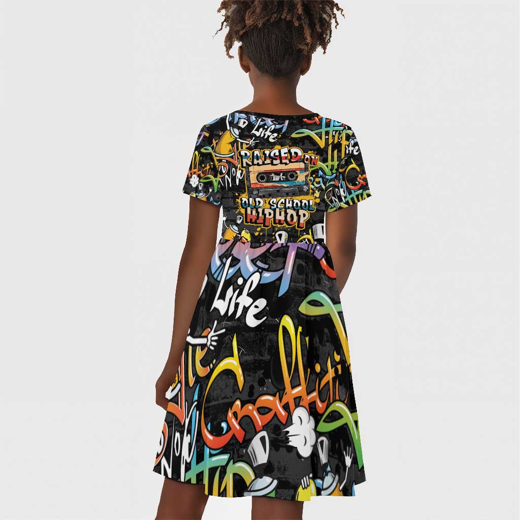Raised On Hip Hop Kid Short Sleeve Dress Graffiti Art Style - African Pride