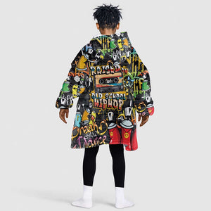 Raised On Hip Hop Kid Wearable Blanket Hoodie Graffiti Art Style - African Pride