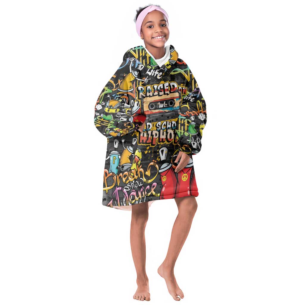 Raised On Hip Hop Kid Wearable Blanket Hoodie Graffiti Art Style - African Pride