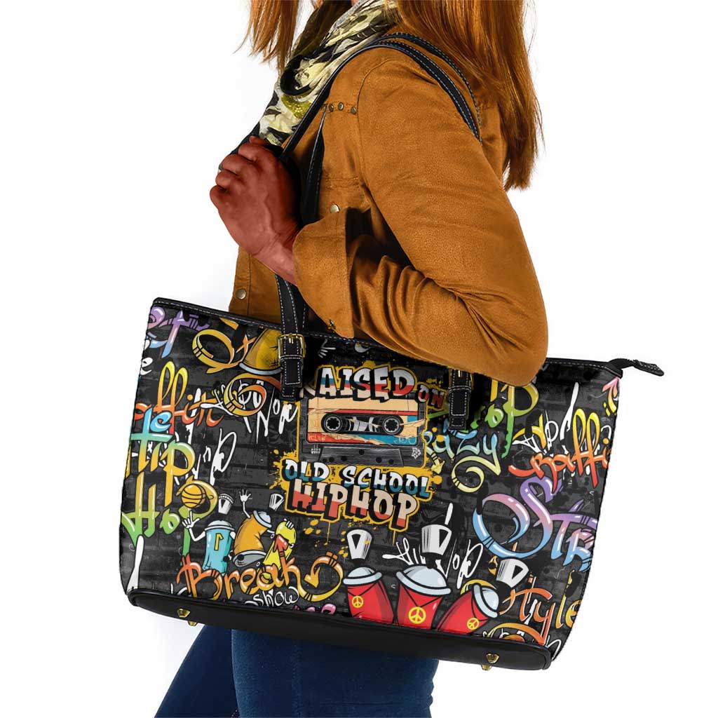 Raised On Hip Hop Leather Tote Bag Graffiti Art Style - African Pride